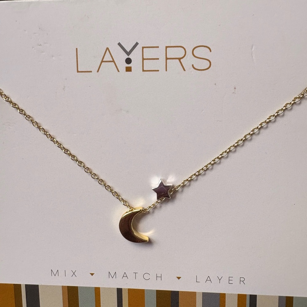 Gold Crescent Moon Necklace Layers